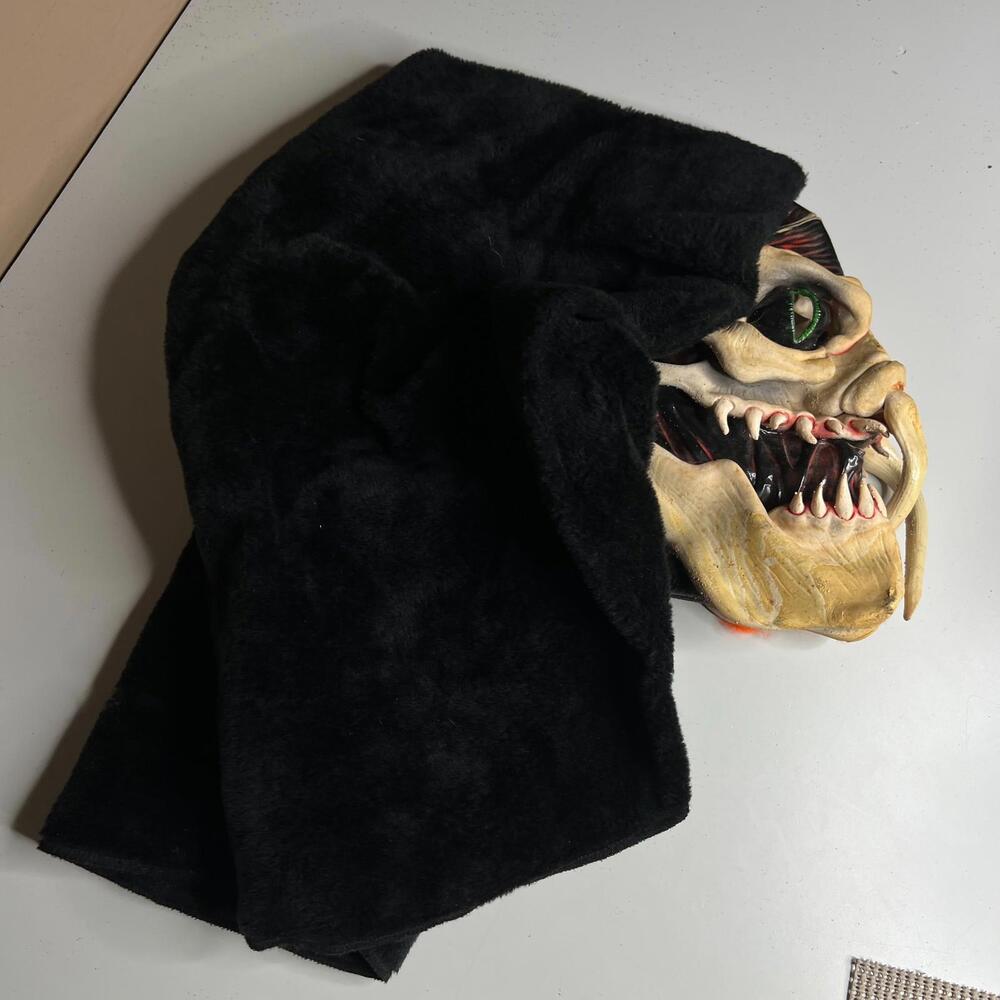 Vintage Horror Monster Latex Mask w/ Black Hood‎ Halloween Prop Decor